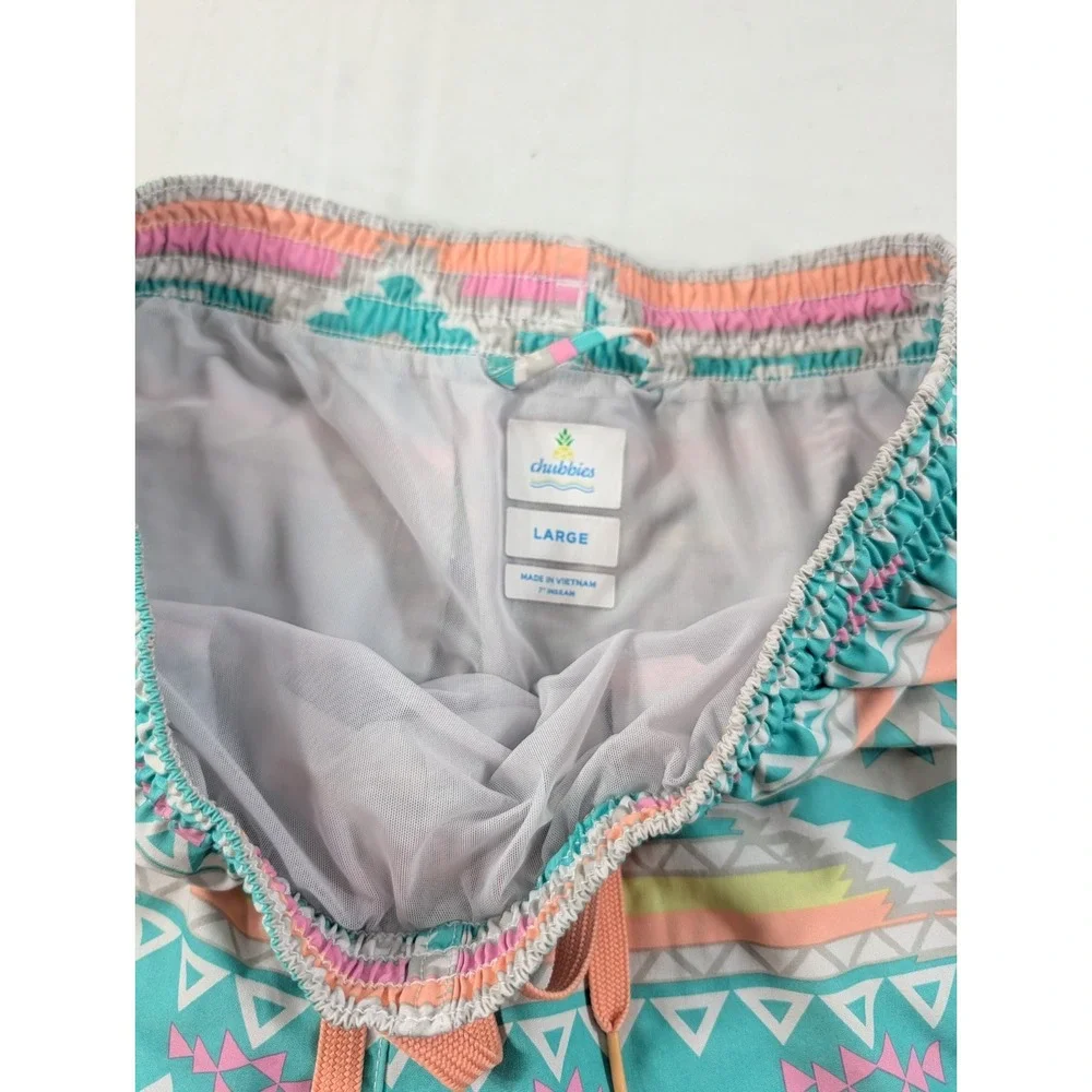 CHUBBIES Mens Large Original 7 Inseam Easy Short Green Aztec Lined Drawstring